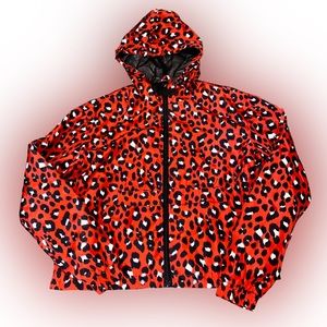 Me Jane Red Leopard Print Hooded Windbreaker Jacket